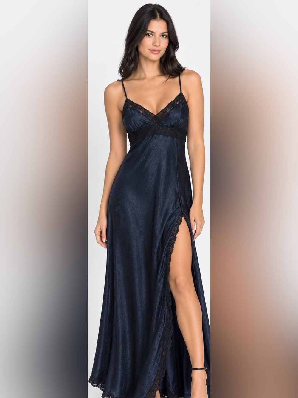Flora Nikrooz Black Lace Trim Slip Dress Midi Nightgown Size XL NWT